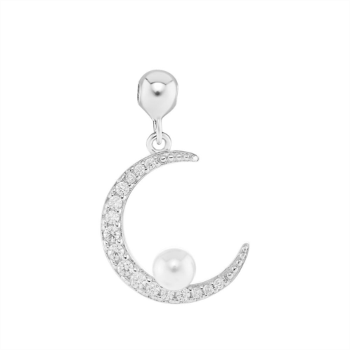 PRIMROSE Sterling Silver Pave Cubic Zirconia Crescent Moon With Dyed Simulated Glass Pearl Sliding Charm