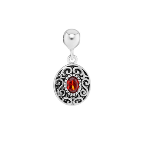 PRIMROSE Sterling Silver Polished Oxidized Filigree with Cubic Zirconia Oval Sliding Charm