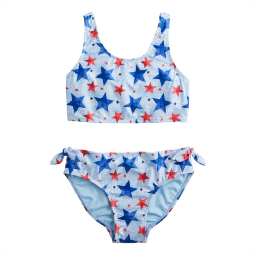 Girls 4-16 Breaking Waves Starry Print Bralette Swim Top & Faux Side-Tie Swim Bottoms Set