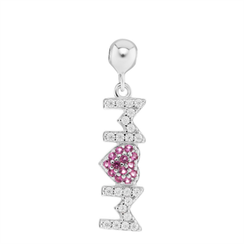 PRIMROSE Sterling Silver Polished Pave Cubic Zirconia & Pave Red Nano Stone MOM Sliding Charm