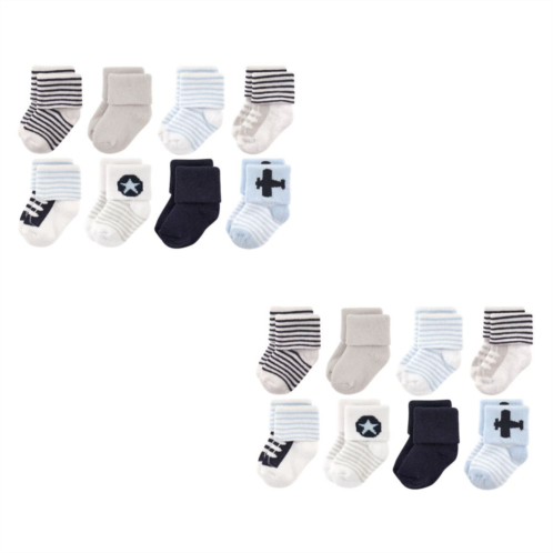 Luvable Friends Infant Boy Newborn and Baby Terry Socks, Airplane 16-Piece