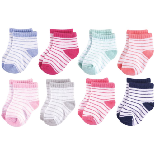 Hudson Baby Infant Girl Cotton Rich Newborn and Terry Socks, Stripes Girl