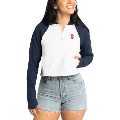 Unbranded Womens Lusso White Boston Red Sox Jane Raglan Quarter-Zip Tri-Blend Cropped Pullover Hoodie