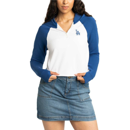 Unbranded Womens Lusso White Los Angeles Dodgers Jane Raglan Quarter-Zip Tri-Blend Cropped Pullover Hoodie