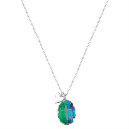 Love This Life Fine Silver Plated Cross and Heart Abalone Pendant Necklace