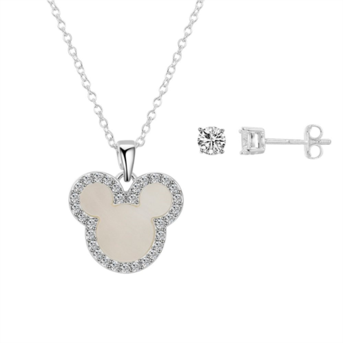 Disneys Mickey Mouse Silver Plated Faux Pearl Cubic Zirconia and Crystal Necklace & Earrings Set