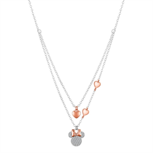 Disneys Minnie Mouse 14k Rose Gold Flash-Plated Two-Tone Crystal Heart Layered Necklace