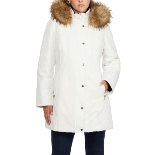Womens Ellen Tracy Midweight Faux-Down Puffer Jacket with Faux-Fur Trim