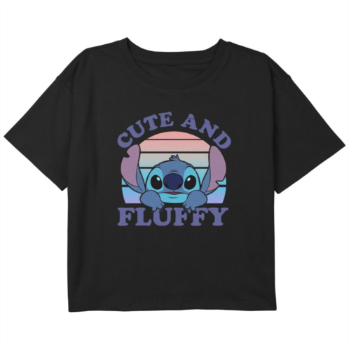 Licensed Character Disneys Girls Lilo & Stitch 626 Stitch Day Cute And Fluffy Portrait Boxy Crop Tee