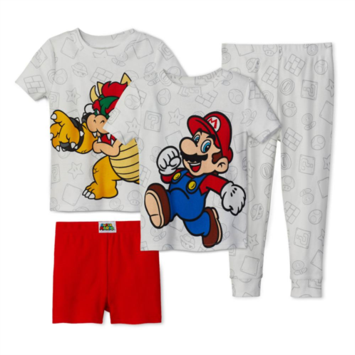 Licensed Character Toddler Boy Nintendo Mario and Bowser 4-Piece Tops & Bottoms Pajama Set