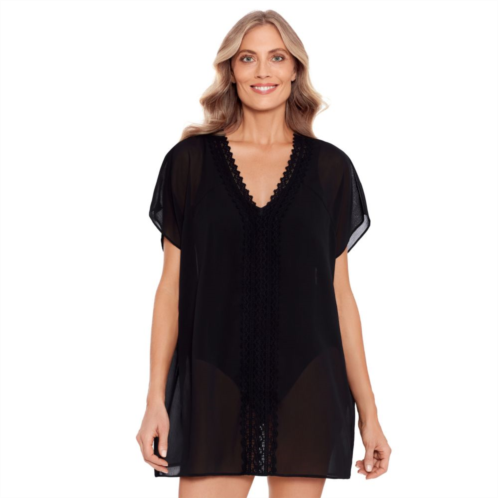 Womens Bal Harbour Lace-Trimmed Chiffon V-Neck Swim Cover-Up Tunic
