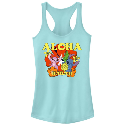 Licensed Character Disneys Lilo & Stitch Womens Angel Aloha Hawaii Flowers Raceback Tank Top