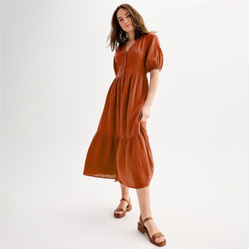 Womens Sonoma Goods For Life Button Thru Femme Midi Dress