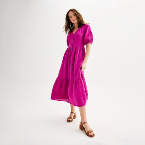 Petite Sonoma Goods For Life Button-Through Femme Midi Dress