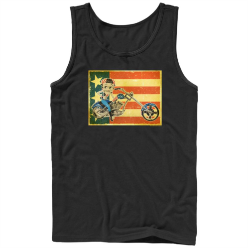 Licensed Character Mens Betty Boop Biker USA Flag Background Graphic Tank Top
