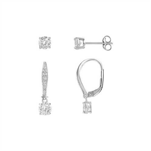 PRIMROSE Sterling Silver Cubic Zirconia Stud Earrings Drop Earrings Set