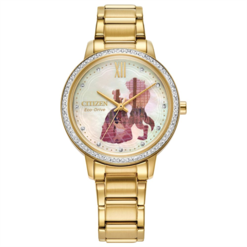 Disney 100th Anniversary Womens Eco-Drive Beauty and the Beast Gold Tone Bracelet Watch by Citizen - FE7048-51D