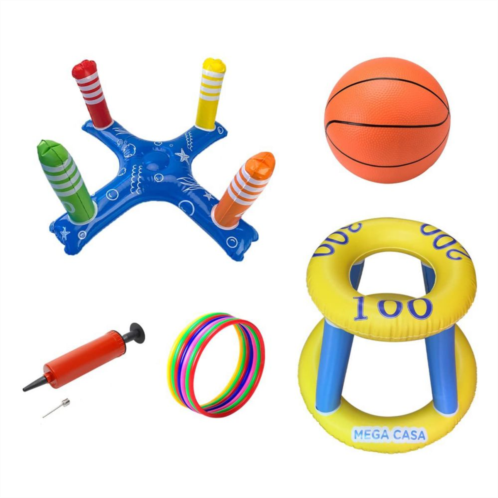 Mega Casa Inflatable Pool Toys Games Set, Floating Pool Basketball Hoops Pool Ring Toss Game with 8 Pcs Rings for Kids Adults Family, Fun Water Games Sport Party Floats Toys Summer Swimming