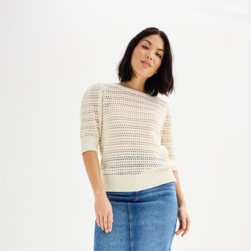 Womens Sonoma Goods For Life Short Sleeve Crochet Sweater