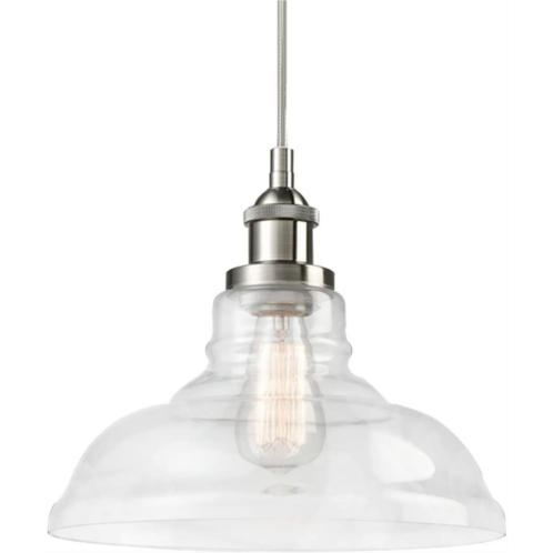 Moose Lighting Industrial Brushed Nickel Pendant Light Glass Dome Fixture