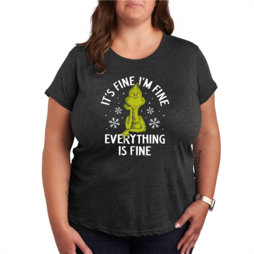 Licensed Character Missy Plus Size Dr. Seuss Grinch Its Fine Im Fine Graphic Tee