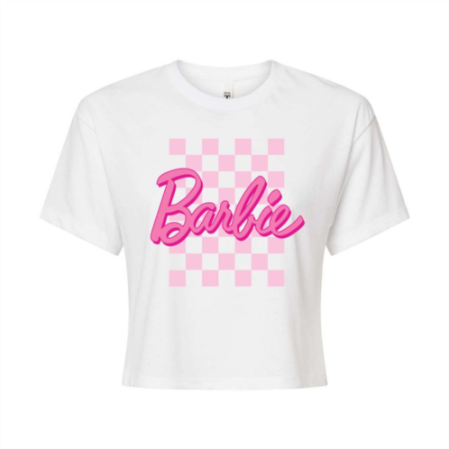 Juniors Barbie Checkered Cropped Graphic Tee