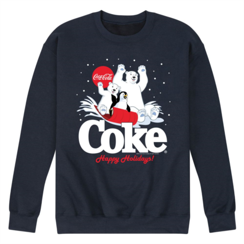 Licensed Character Mens CocaCola Happy Holidays Sledding Sweatshirt