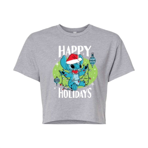 Licensed Character Disneys Lilo & Stitch Juniors Happy Holidays Cropped Tee