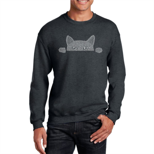 LA Pop Art Peeking Cat - Mens Word Art Crewneck Sweatshirt