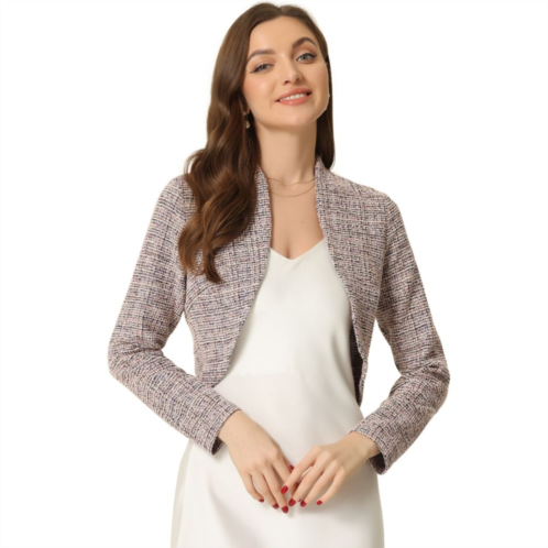 ALLEGRA K Womens Cardigan Plaid Open Front Office Shrug Long Sleeve Cropped Bolero Jacket