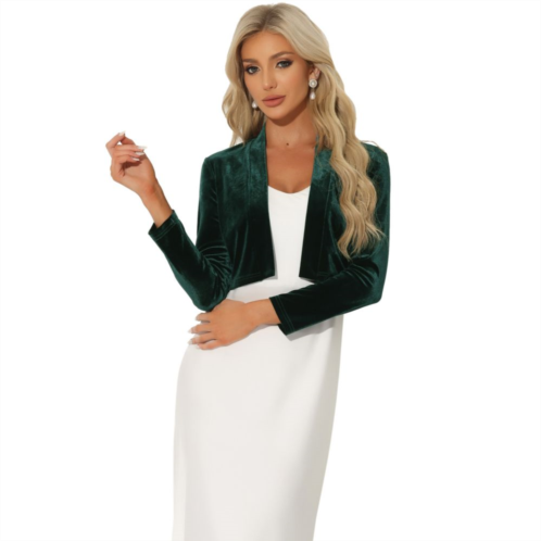 ALLEGRA K Velvet Shrugs For Womens Long Sleeve Open Front Cardigan Cropped Bolero Jacket