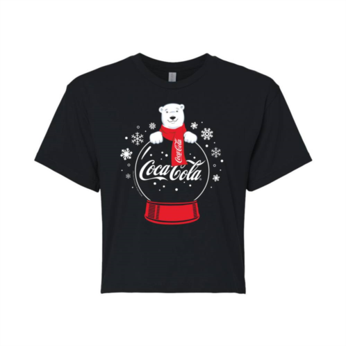 Licensed Character Juniors Coca-Cola Polar Bears Snowglobe Cropped Tee