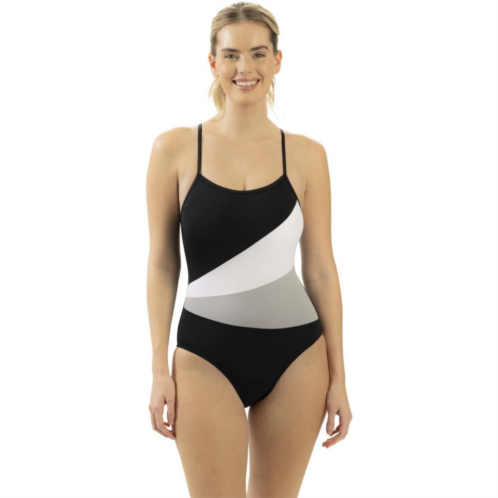 Womens Dolfin Color Block Criss Cross Straps One-Piece Swimsuit