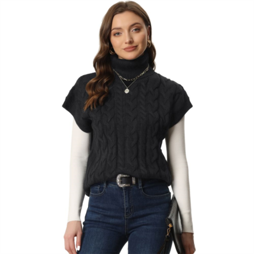 ALLEGRA K Womens Sleeveless Vest Solid Color Knit Pullover Turtleneck Twist Wool Vest Casual Sweater