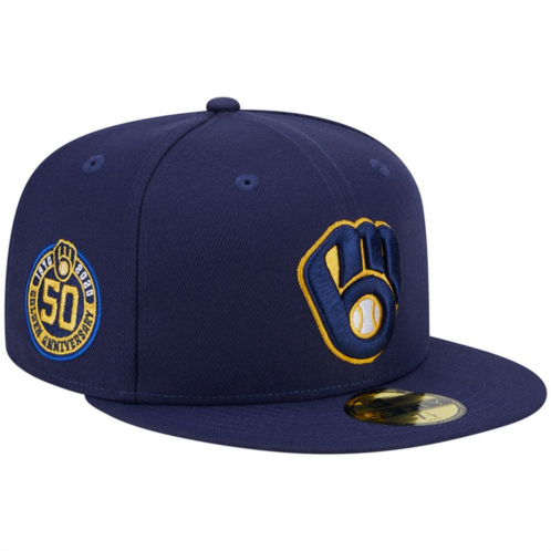 Mens New Era Navy Milwaukee Brewers 50th Anniversary Team Color 59FIFTY Fitted Hat