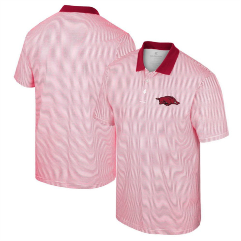 Mens Colosseum White/Cardinal Arkansas Razorbacks Print Stripe Polo