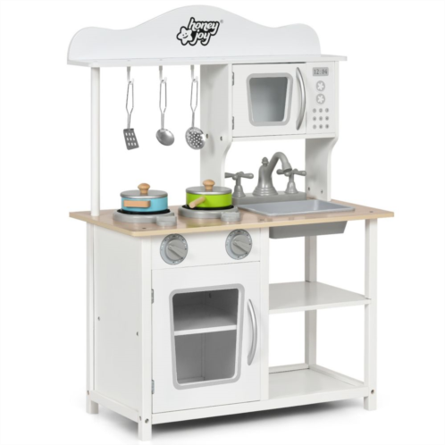 Slickblue Wooden Pretend Play Kitchen Set for Kids with Accessories and Sink