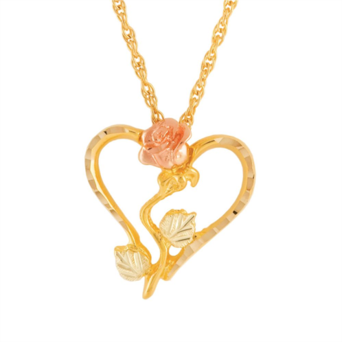 Black Hills Gold Tri-Tone Heart and Rose Pendant Necklace