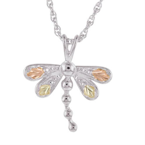 Black Hills Gold Tri-Tone Dragonfly Pendant Necklace in Sterling Silver