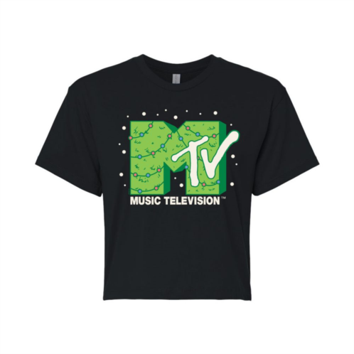Licensed Character Juniors MTV Christmas Tree Cropped Tee