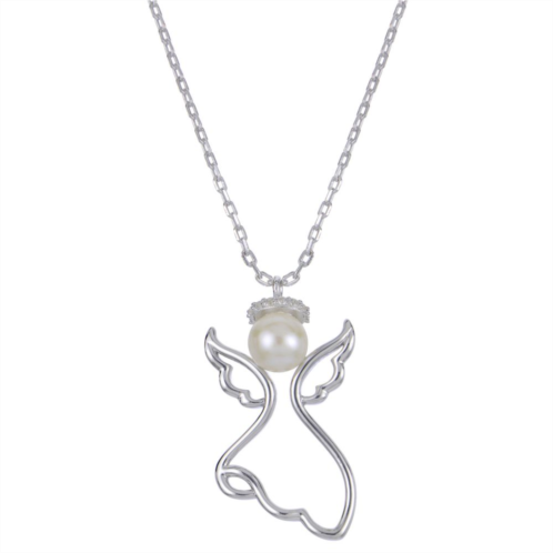PearLustre by Imperial Sterling Silver Freshwater Cultured Pearl & Lab-Created White Sapphire Angel Pendant Necklace