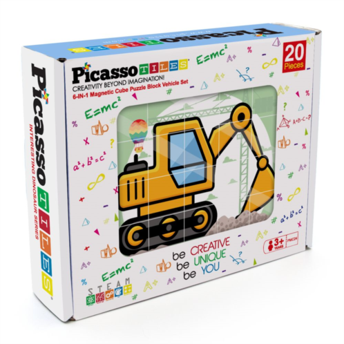 PicassoTiles 1 Magnetic Cube Puzzle Block Vehicle Set