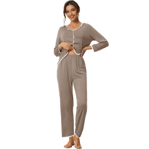 Cheibear Womens Sleepwear Pajamas Long Sleeve Pullover Tops With Pants Lounge Sets