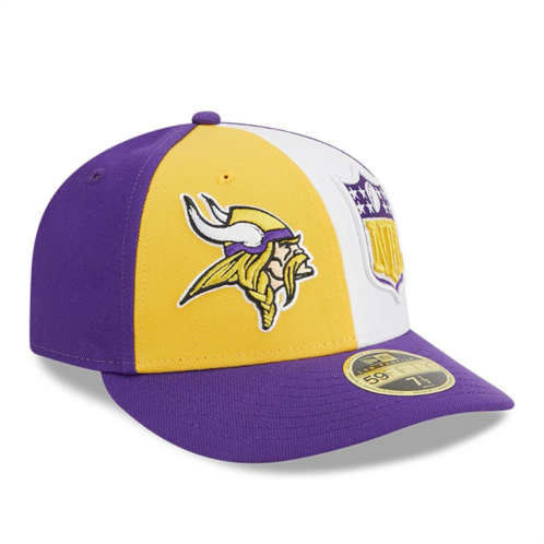 Mens New Era Gold/Purple Minnesota Vikings 2023 Sideline Low Profile 59FIFTY Fitted Hat