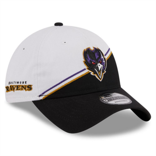 Mens New Era White/Black Baltimore Ravens 2023 Sideline 9TWENTY Adjustable Hat