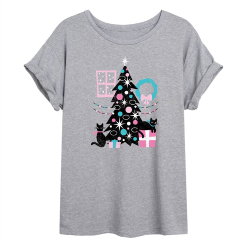 Licensed Character Juniors Cats and Christmas Tree Flowy Tee
