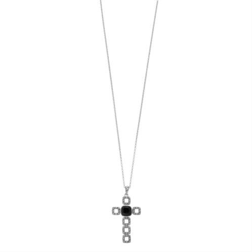 Lavish by TJM Sterling Silver Black Onyx & Marcasite Cross Pendant Necklace