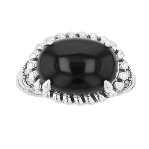 Lavish by TJM Sterling Silver Black Onyx & Marcasite Oval Ring