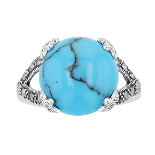 Lavish by TJM Sterling Silver Simulated Turquoise & Marcasite Dome Ring