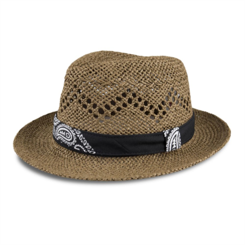 Mens Levis 2-In-1 Packable Natural Straw Fedora Hat with Interchangeable Bands